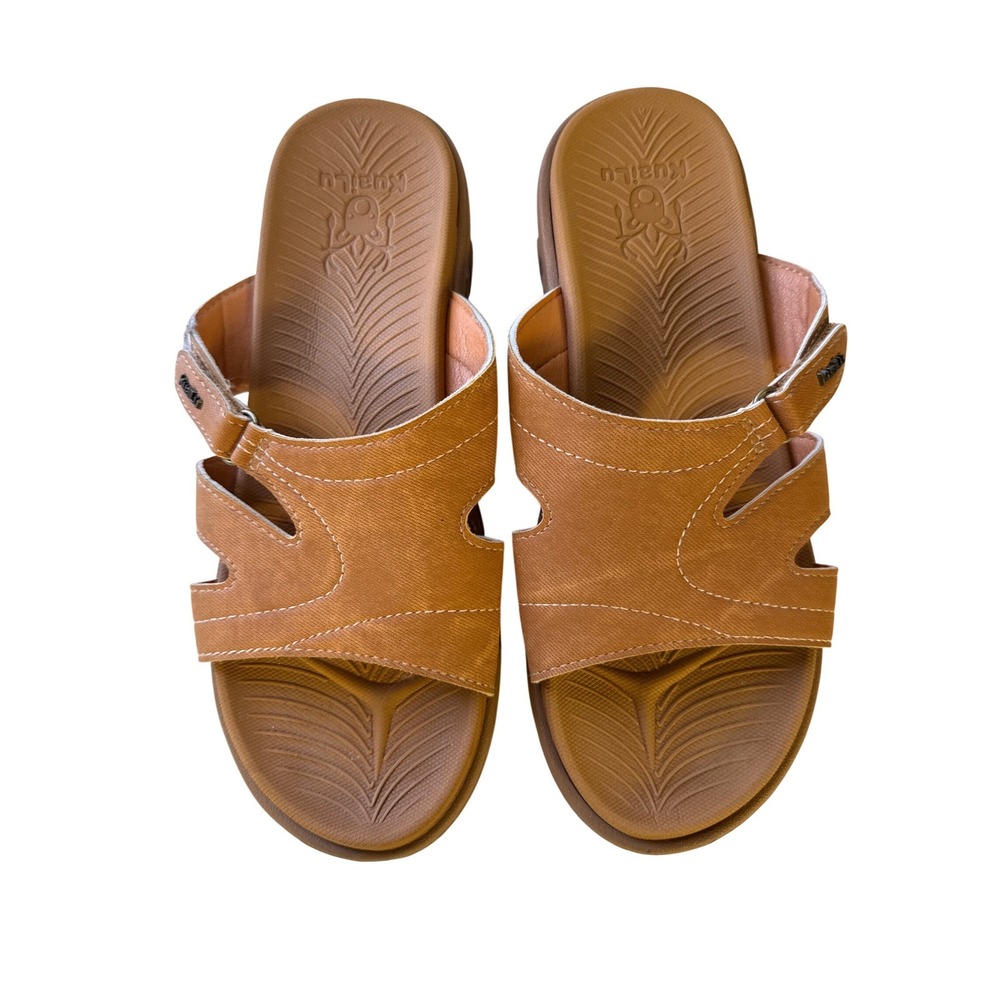 Kuailu Mens Slide Sandals Tan Brown Adjustable Athletic Comfort Slides Size 11